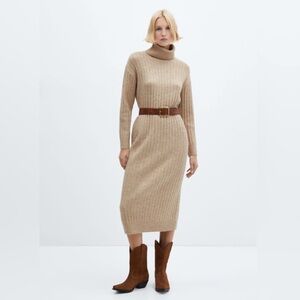 Mango Ribbed Turtleneck Sweater Dress